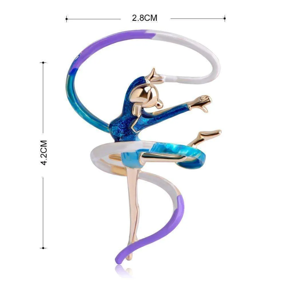 Enamel Sports Gymnastics Brooch Whirling Girls Ribbon Brooches Women Dancer Badge Garment Decoration Pin Bijoux