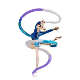 Enamel Sports Gymnastics Brooch Whirling Girls Ribbon Brooches Women Dancer Badge Garment Decoration Pin Bijoux