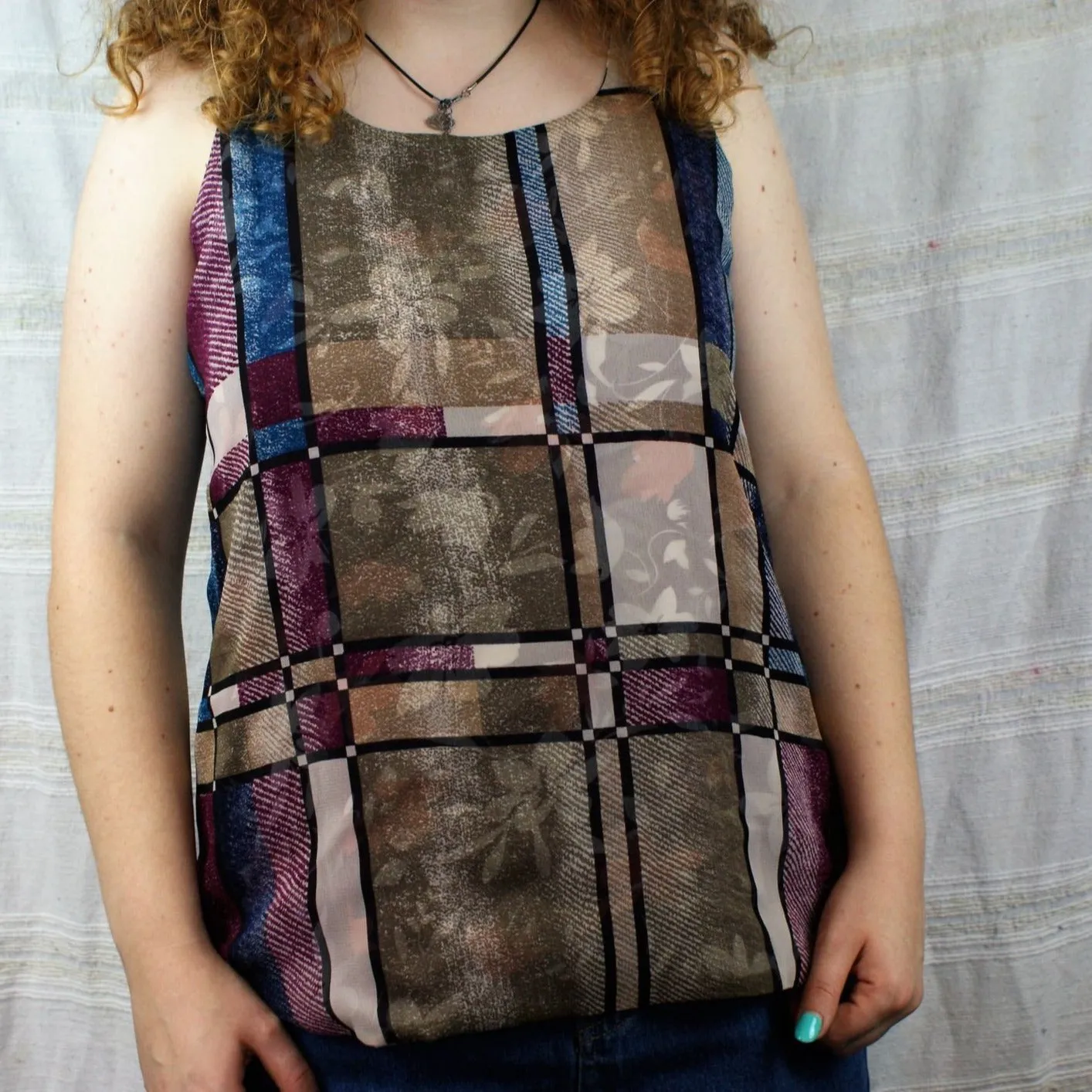 Fair Trade Reversible Top - Maroon Flowers and Squares