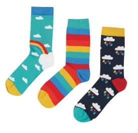 Frugi Rock My Socks 3 Pack- Pacific Aqua Rainbow