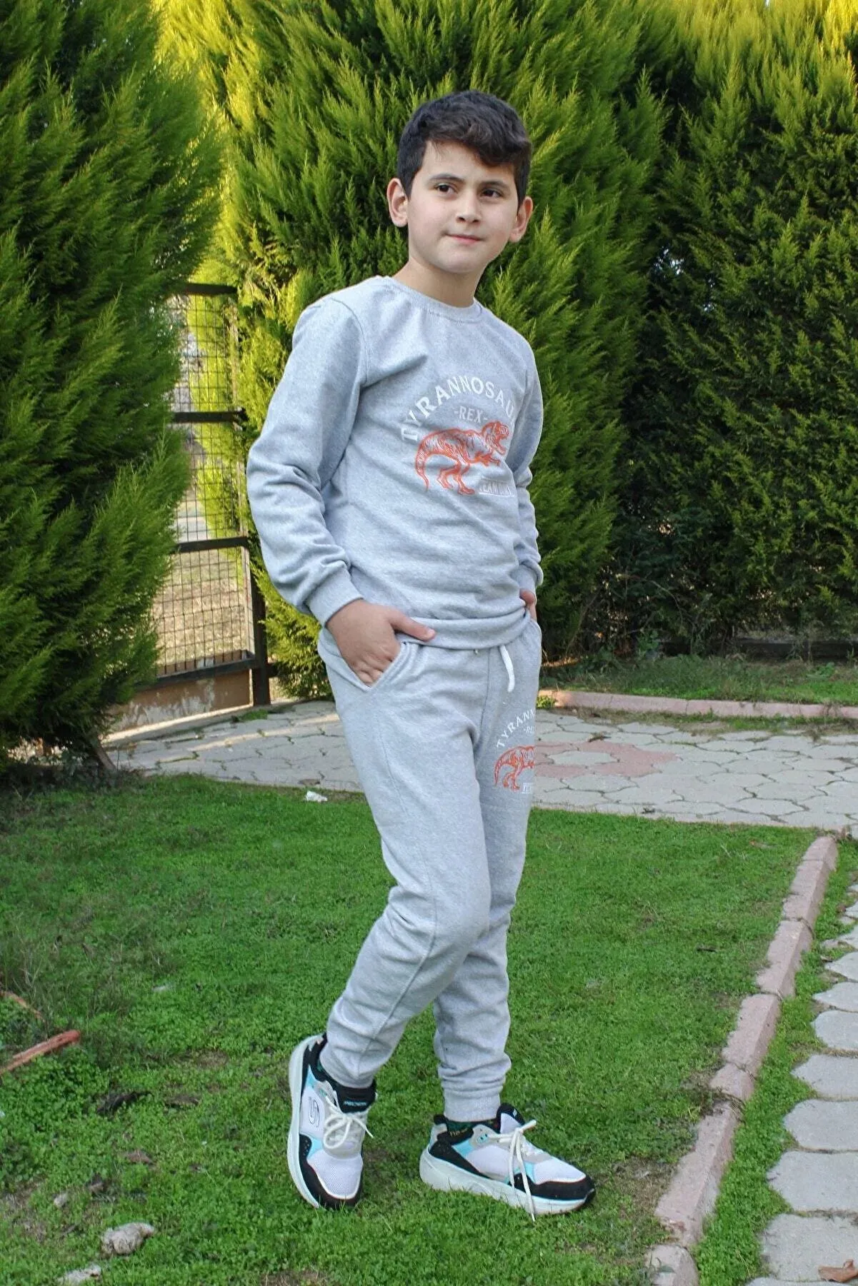 Fyk Kids Boy's Grey Trex Printed Bottom-Top Tracksuit