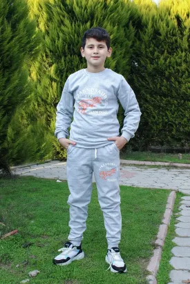 Fyk Kids Boy's Grey Trex Printed Bottom-Top Tracksuit