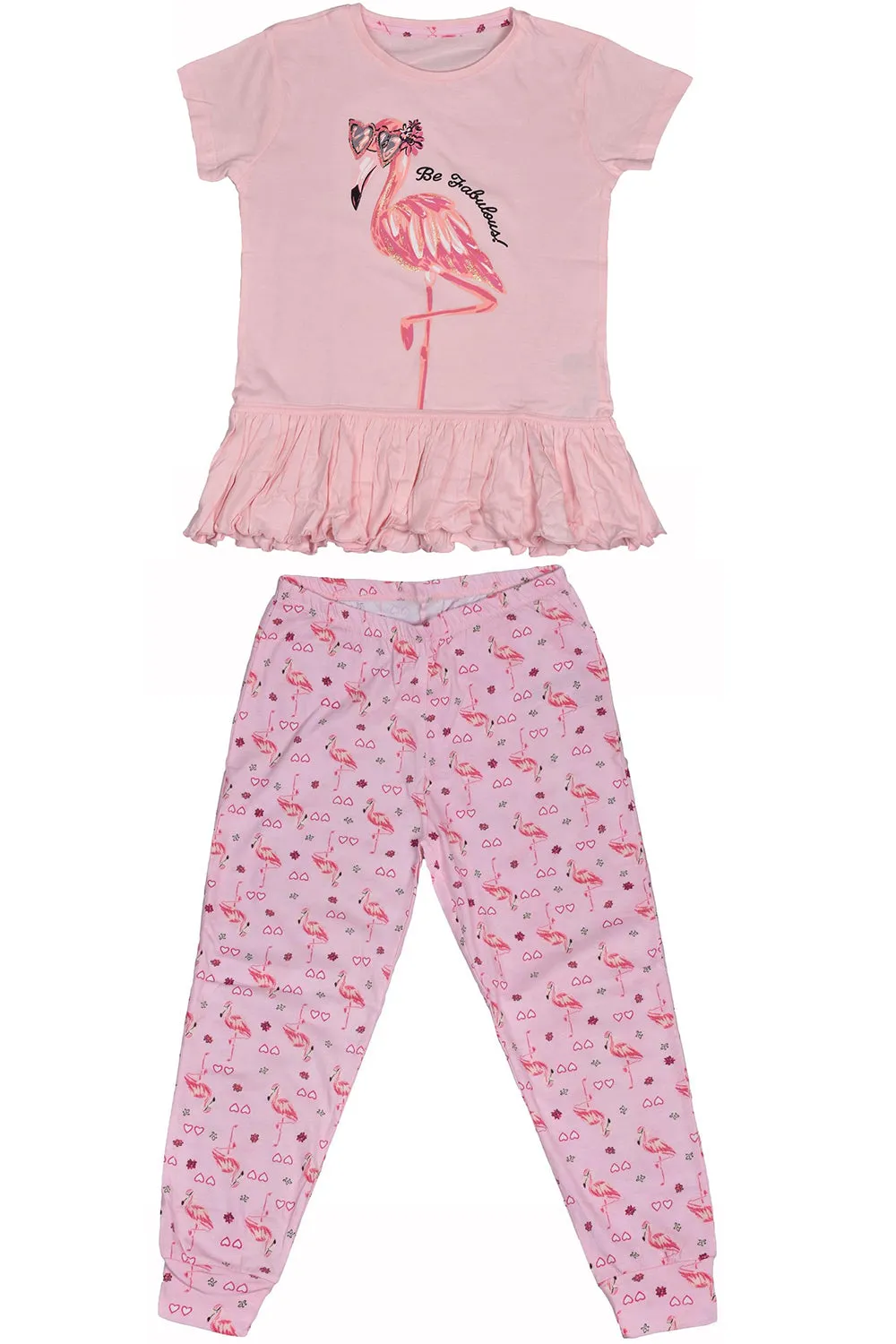 Girls Cotton Printed T-shirt Pyjamas Set