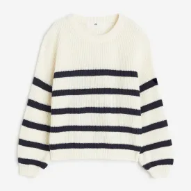 H&M Kids Textured-knit sweater, white/black