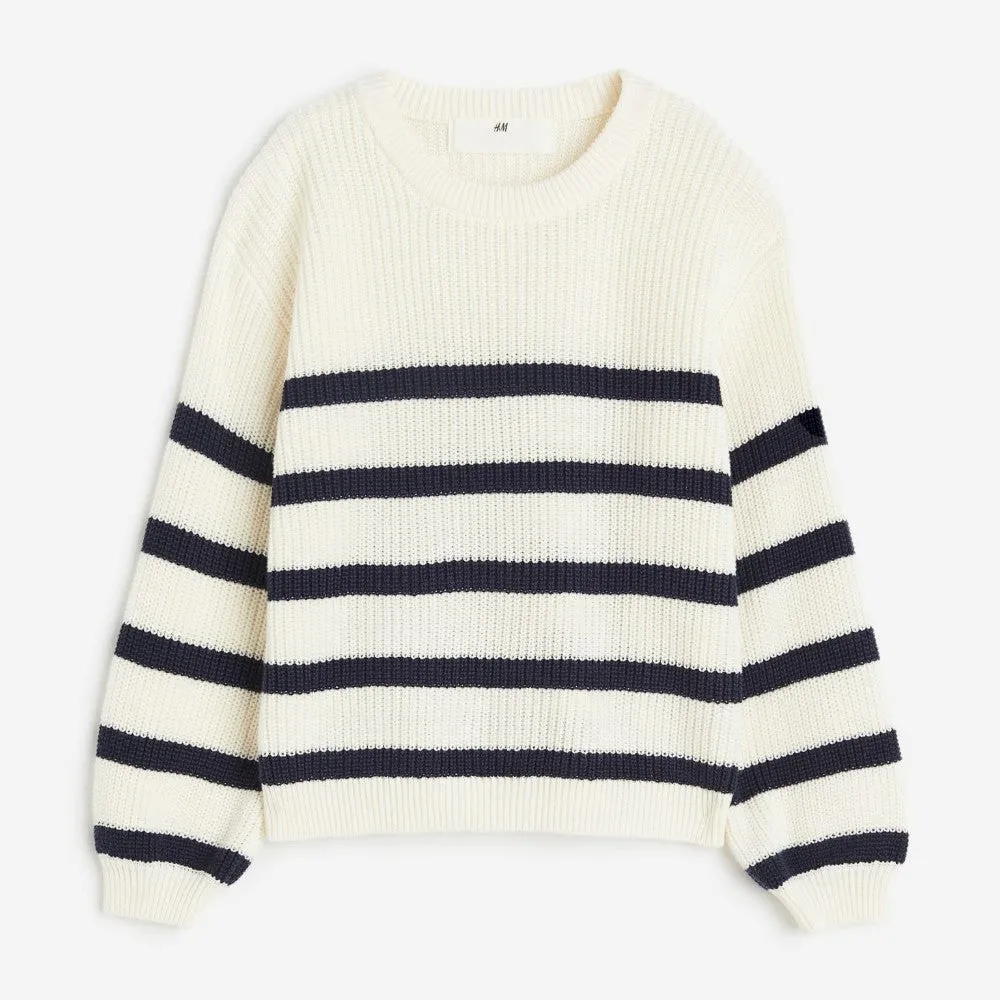 H&M Kids Textured-knit sweater, white/black