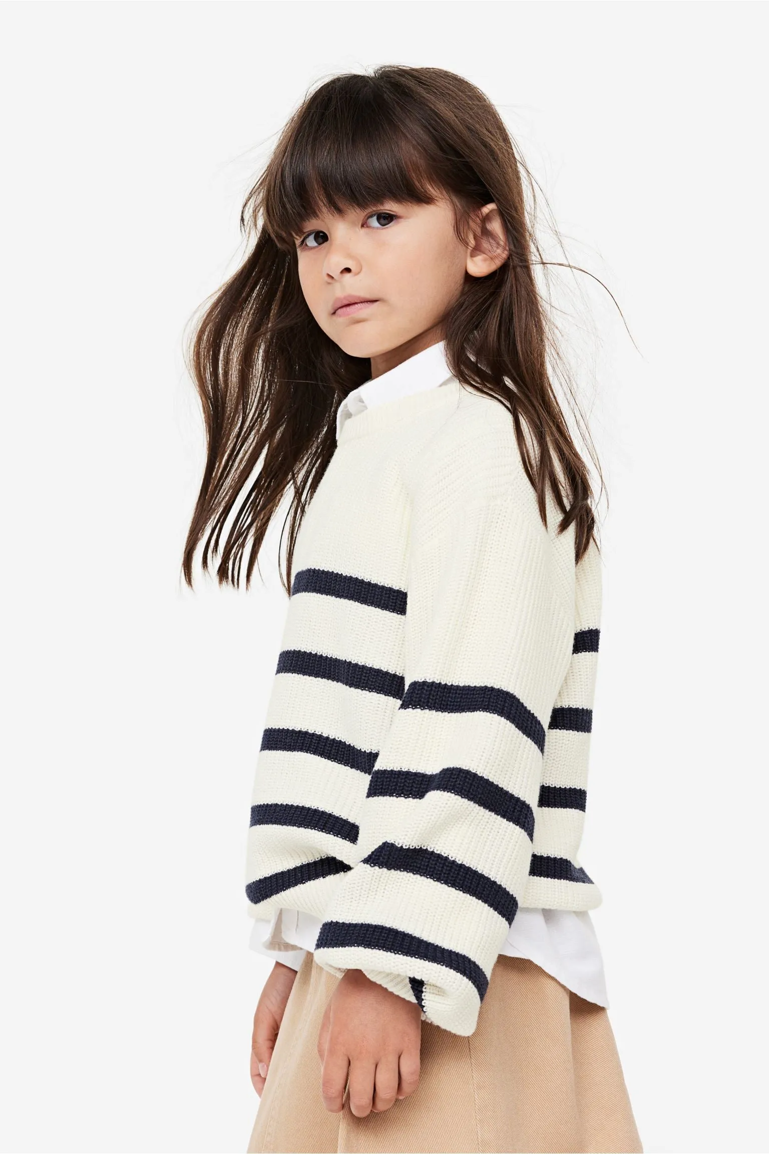 H&M Kids Textured-knit sweater, white/black