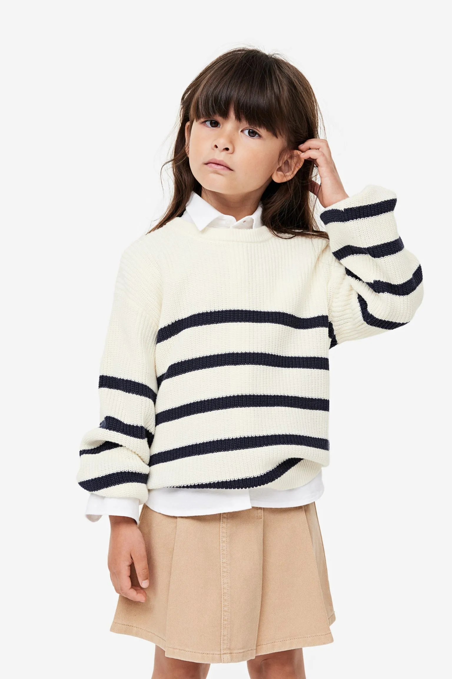 H&M Kids Textured-knit sweater, white/black