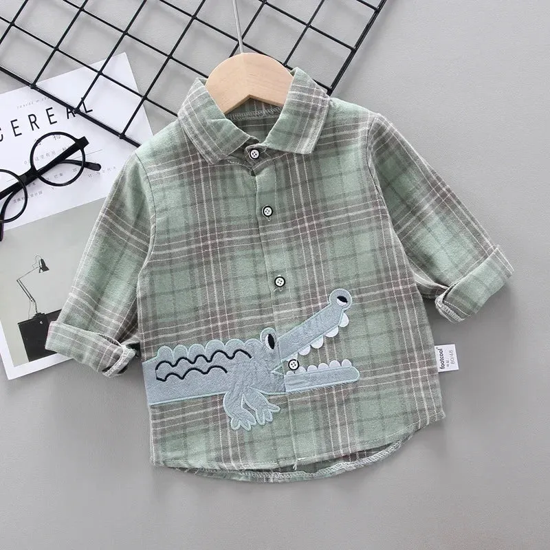 IENENS Kids Shirt Clothes Spring Thin Blouses Clothing Infant Boy Plaid Cotton Tops 1 2 3 4 Years Kids Long Sleeves Shirt