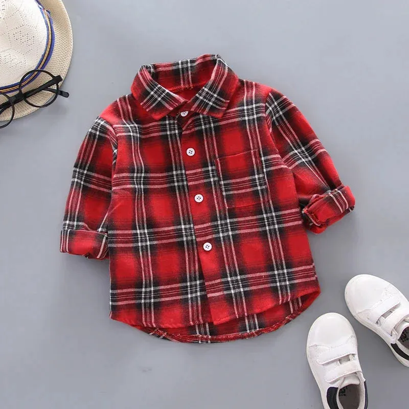 IENENS Kids Shirt Clothes Spring Thin Blouses Clothing Infant Boy Plaid Cotton Tops 1 2 3 4 Years Kids Long Sleeves Shirt