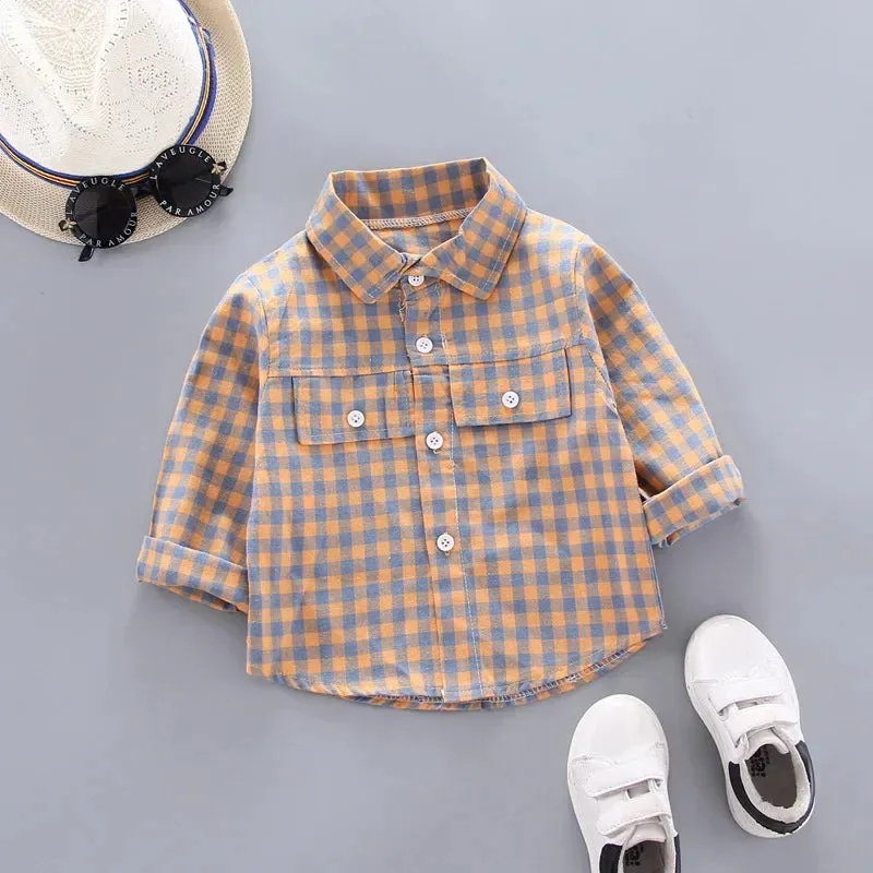 IENENS Kids Shirt Clothes Spring Thin Blouses Clothing Infant Boy Plaid Cotton Tops 1 2 3 4 Years Kids Long Sleeves Shirt