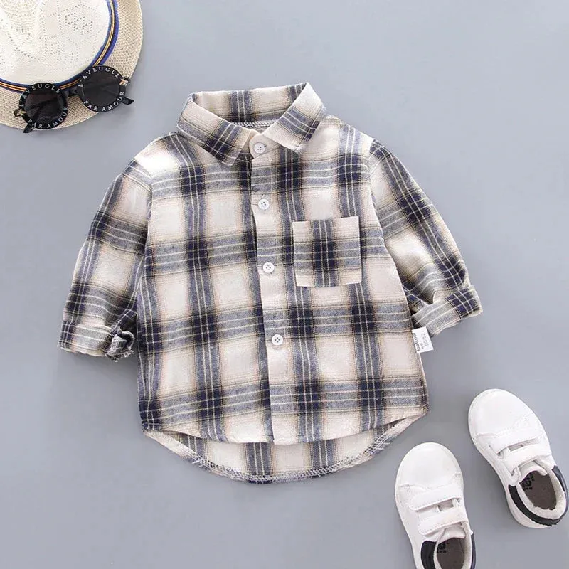 IENENS Kids Shirt Clothes Spring Thin Blouses Clothing Infant Boy Plaid Cotton Tops 1 2 3 4 Years Kids Long Sleeves Shirt