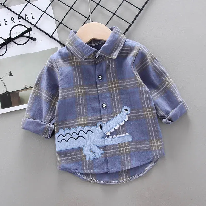 IENENS Kids Shirt Clothes Spring Thin Blouses Clothing Infant Boy Plaid Cotton Tops 1 2 3 4 Years Kids Long Sleeves Shirt