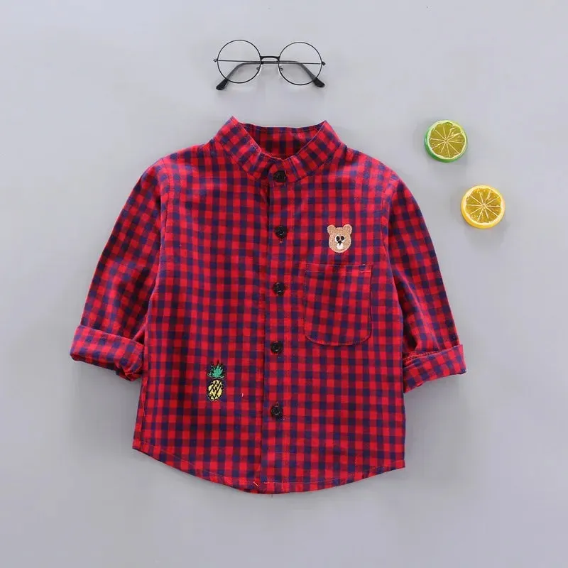 IENENS Kids Shirt Clothes Spring Thin Blouses Clothing Infant Boy Plaid Cotton Tops 1 2 3 4 Years Kids Long Sleeves Shirt