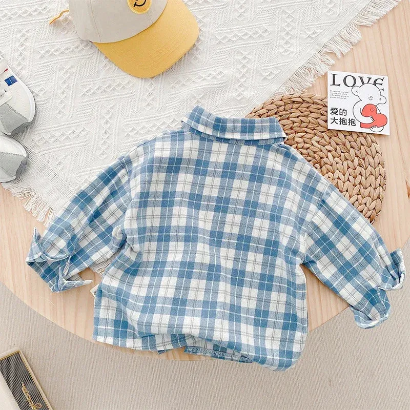 IENENS Kids Shirt Clothes Spring Thin Blouses Clothing Infant Boy Plaid Cotton Tops 1 2 3 4 Years Kids Long Sleeves Shirt