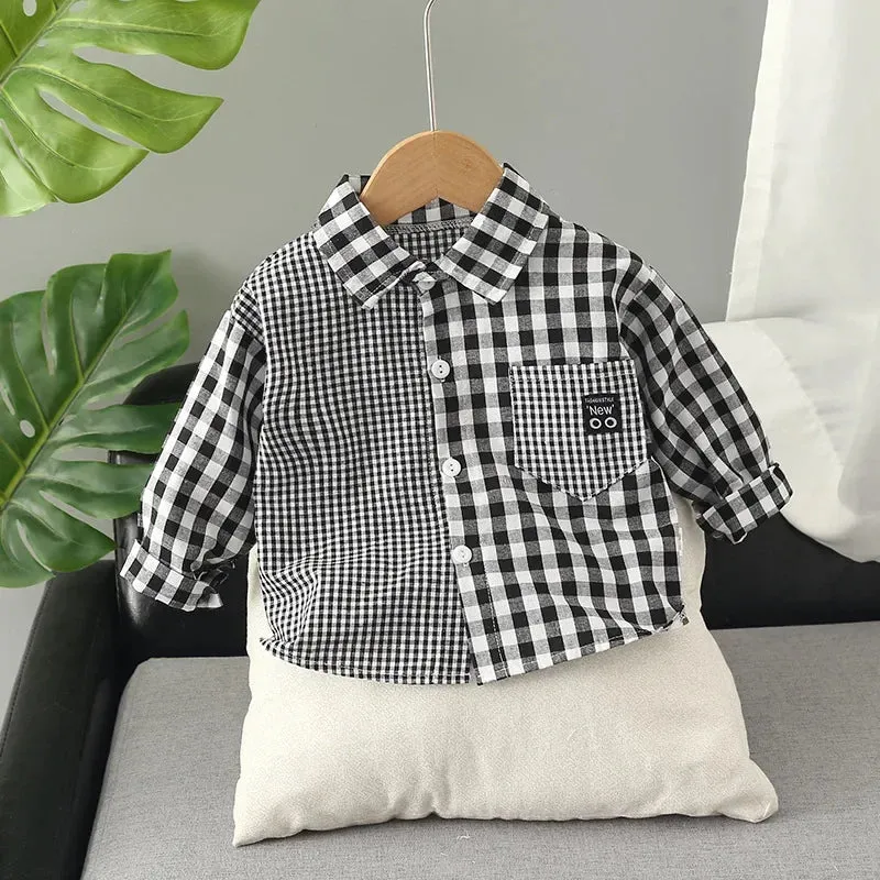 IENENS Kids Shirt Clothes Spring Thin Blouses Clothing Infant Boy Plaid Cotton Tops 1 2 3 4 Years Kids Long Sleeves Shirt