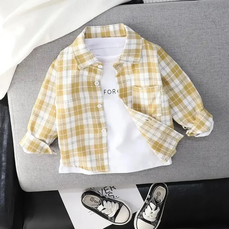 IENENS Kids Shirt Clothes Spring Thin Blouses Clothing Infant Boy Plaid Cotton Tops 1 2 3 4 Years Kids Long Sleeves Shirt