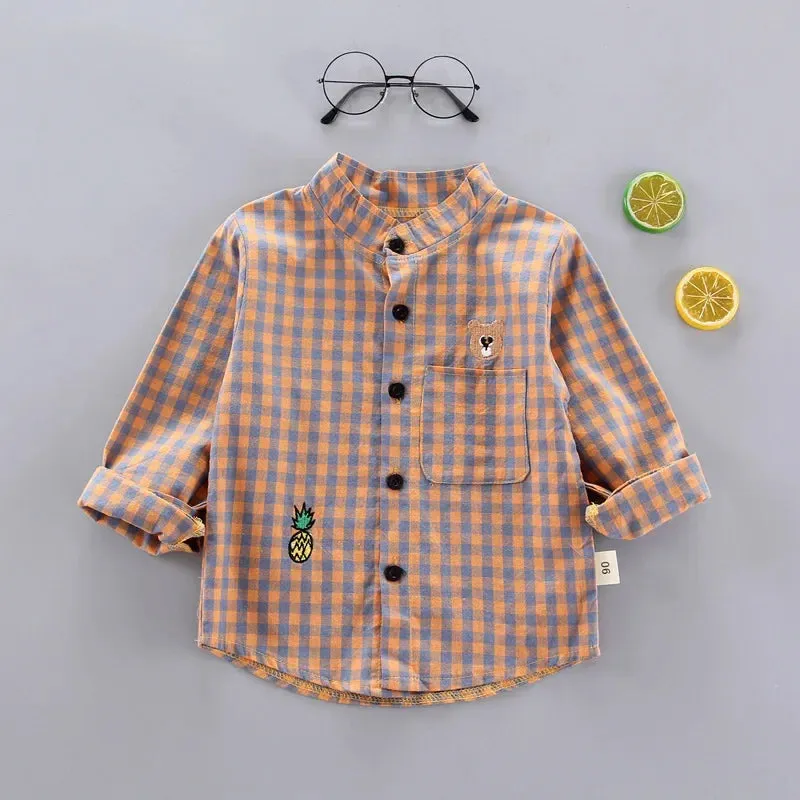 IENENS Kids Shirt Clothes Spring Thin Blouses Clothing Infant Boy Plaid Cotton Tops 1 2 3 4 Years Kids Long Sleeves Shirt