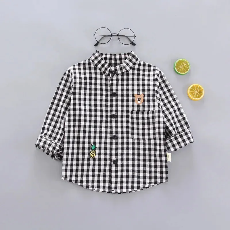 IENENS Kids Shirt Clothes Spring Thin Blouses Clothing Infant Boy Plaid Cotton Tops 1 2 3 4 Years Kids Long Sleeves Shirt