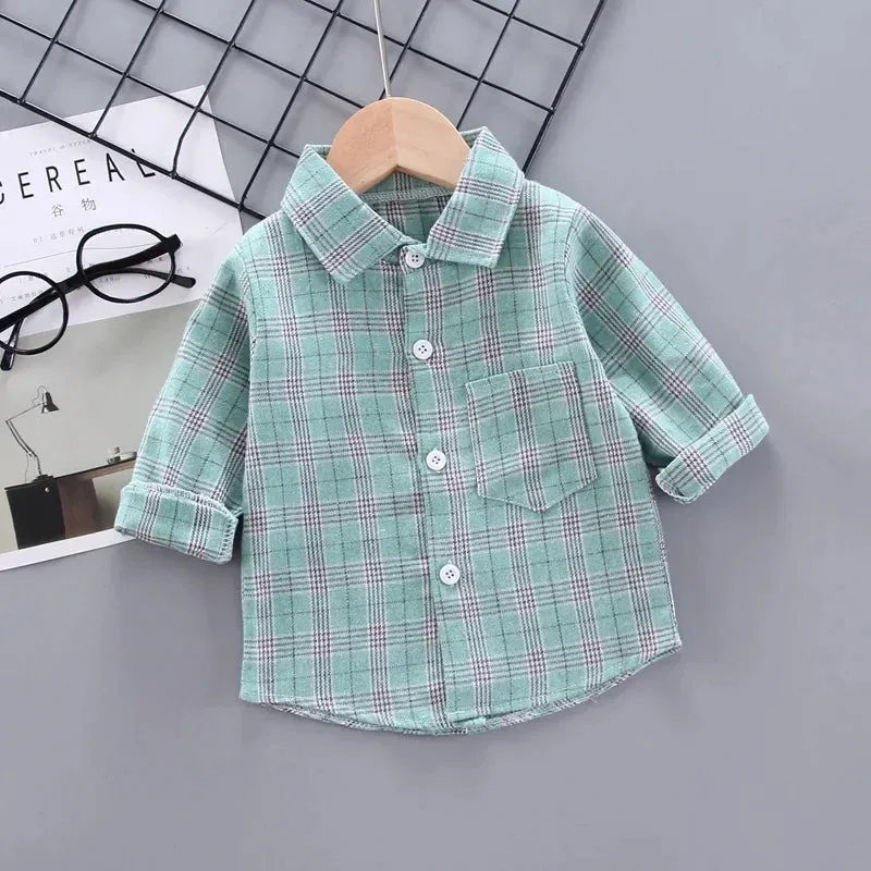 IENENS Kids Shirt Clothes Spring Thin Blouses Clothing Infant Boy Plaid Cotton Tops 1 2 3 4 Years Kids Long Sleeves Shirt