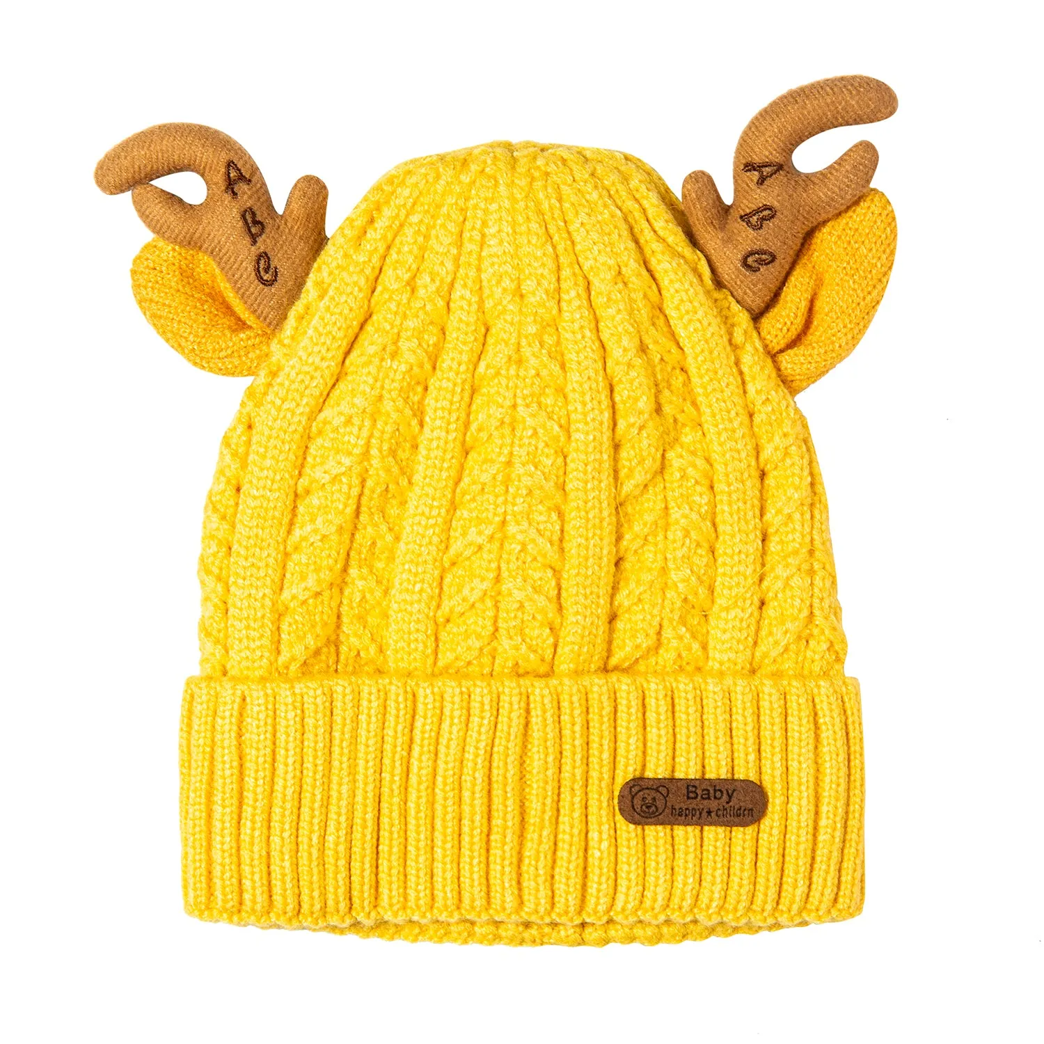 Knit Woollen Cap 3D Alphabet Antler Yellow