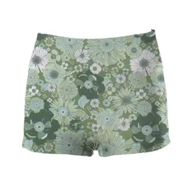 Maka-Hou Women Highcut Water Shorts-GREEN FLOWER (Japanese Brand)