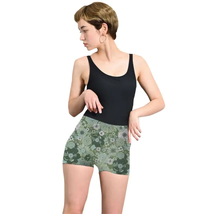 Maka-Hou Women Highcut Water Shorts-GREEN FLOWER (Japanese Brand)