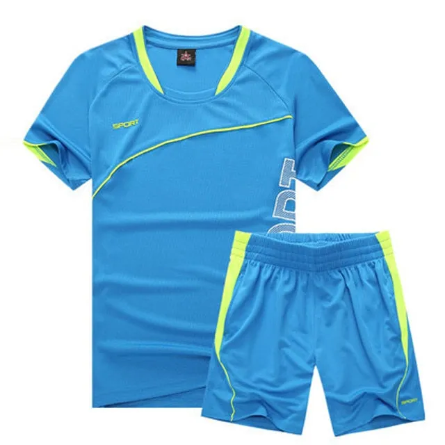 Men Running Suit Short Sleeve Shorts Basketball Training Tracksuit Quick Dry Loose T-shirt Sports Gym Fitness Clothing