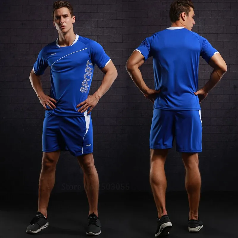 Men Running Suit Short Sleeve Shorts Basketball Training Tracksuit Quick Dry Loose T-shirt Sports Gym Fitness Clothing