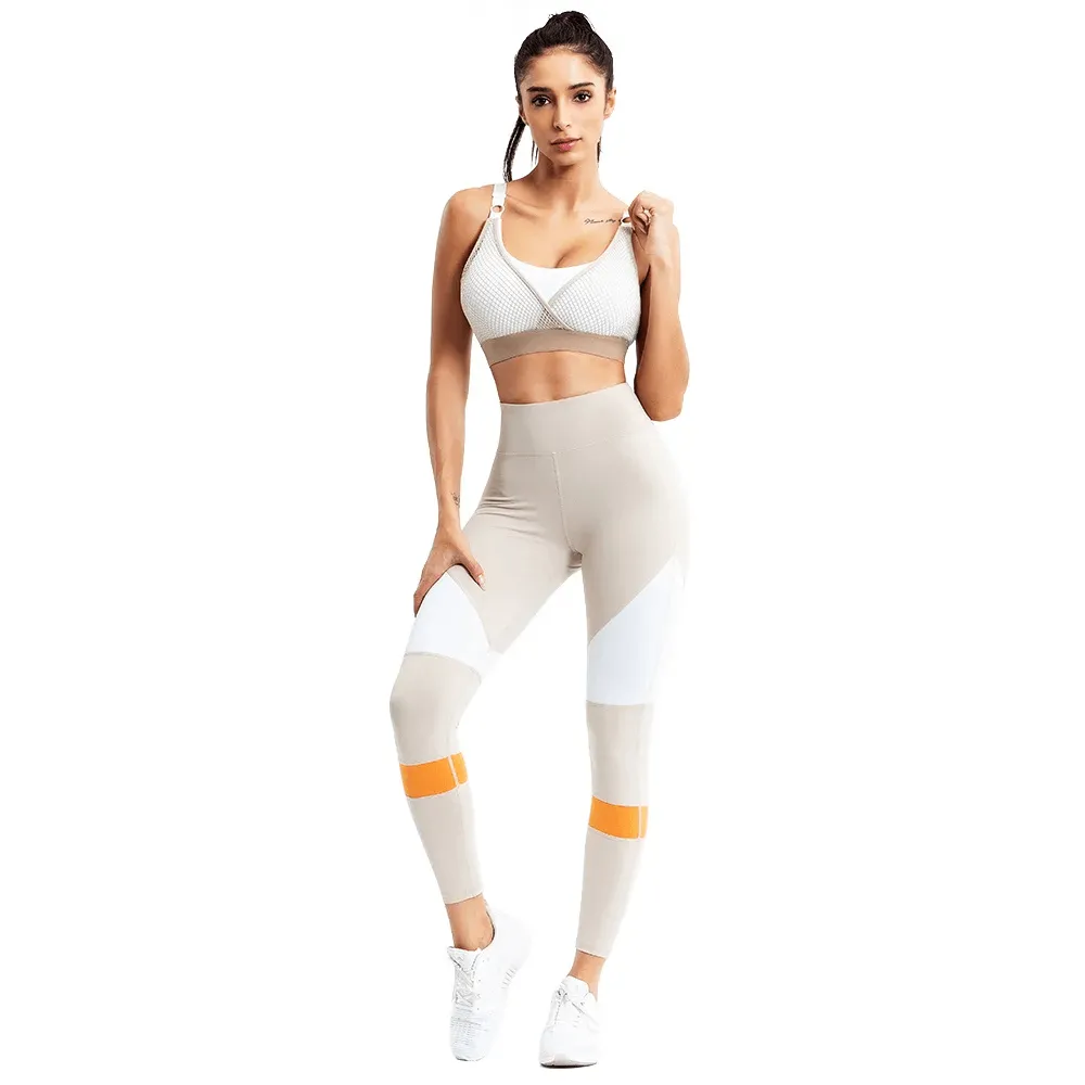 Mesh Sports Bra and Colorblock Leggings Set - SF2124