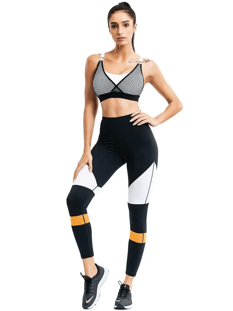 Mesh Sports Bra and Colorblock Leggings Set - SF2124