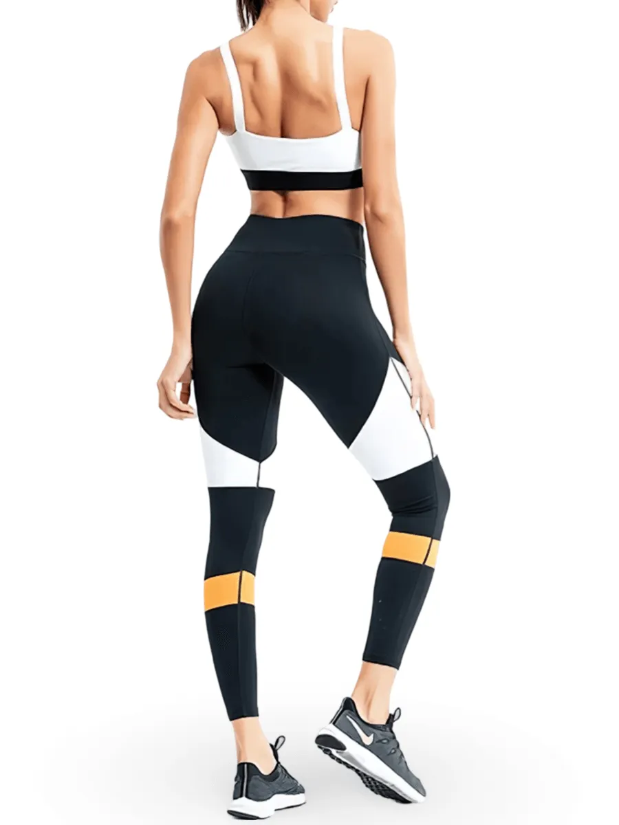 Mesh Sports Bra and Colorblock Leggings Set - SF2124