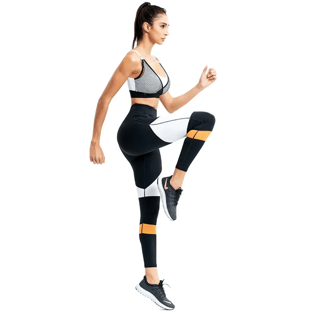 Mesh Sports Bra and Colorblock Leggings Set - SF2124