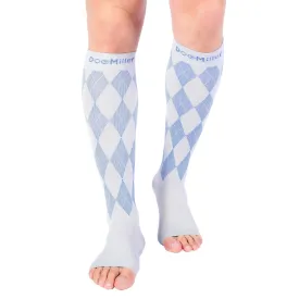 Open Toe Compression Socks 20-30 mmHg Argyle GRAY/BLUE by Doc Miller