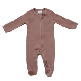 Organic Cotton Ribbed Footed One-Piece Zipper, Plum