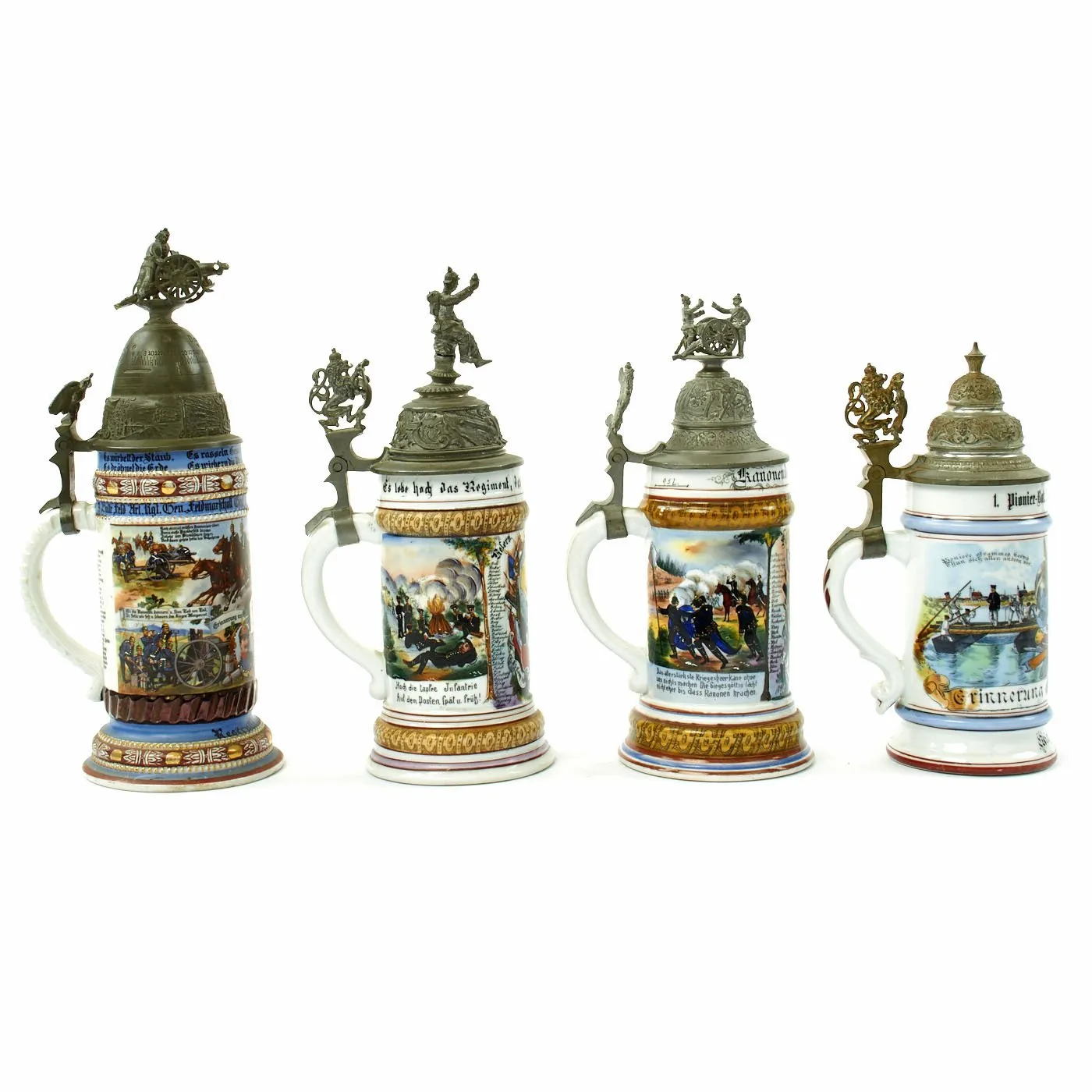 Original WWI Imperial German Regimental Beer Stein Collection - Set of Four