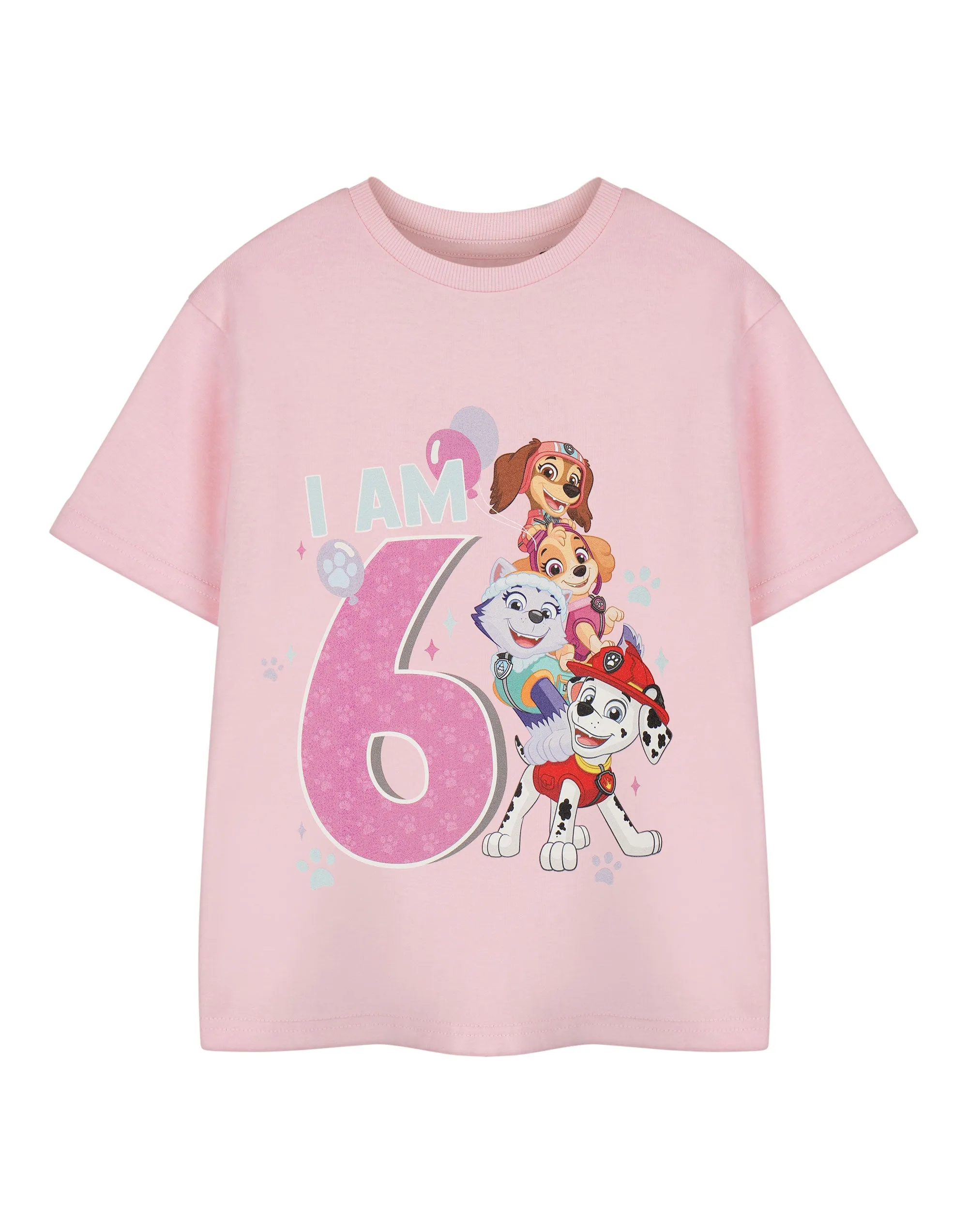 Paw Patrol Birthday Girls Pink Short Sleeved T-Shirt