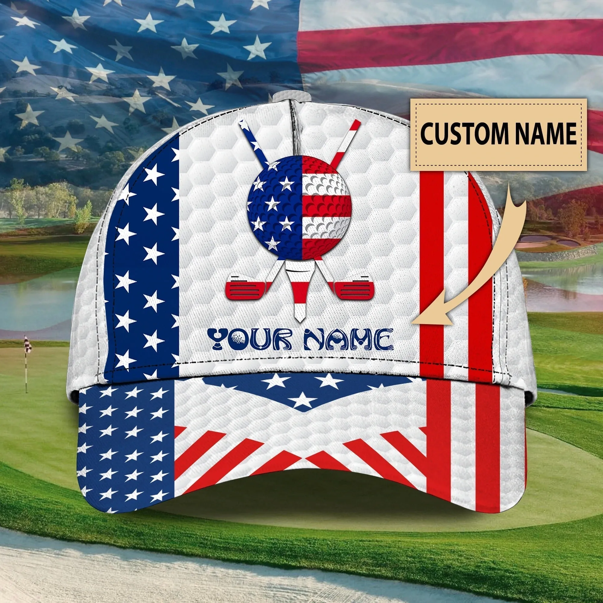 Personal With Name American Baseball Golf Caps, Hat For Golfer Man, Birthday Present To Golf Lover