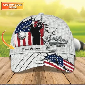 Personalized Golfing Baseball Cap 3D Hat For Men And Woman, Golfing Make Me Happy, Golf 3D Cap Hat