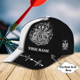 Personalized Name Black and White Heart Beat Dart Classic Cap, Perfect Gift for Men Women, Dart Cap Hat