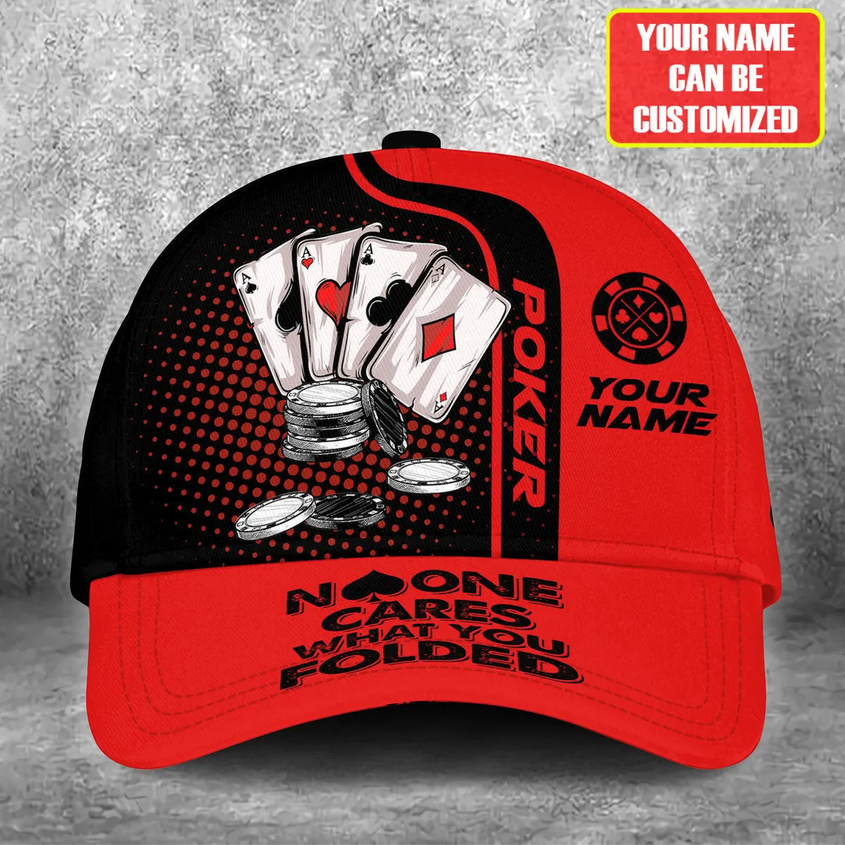 Personalized Name Poker Work and Folded Classic Cap, Red Poker Cap for Men Women