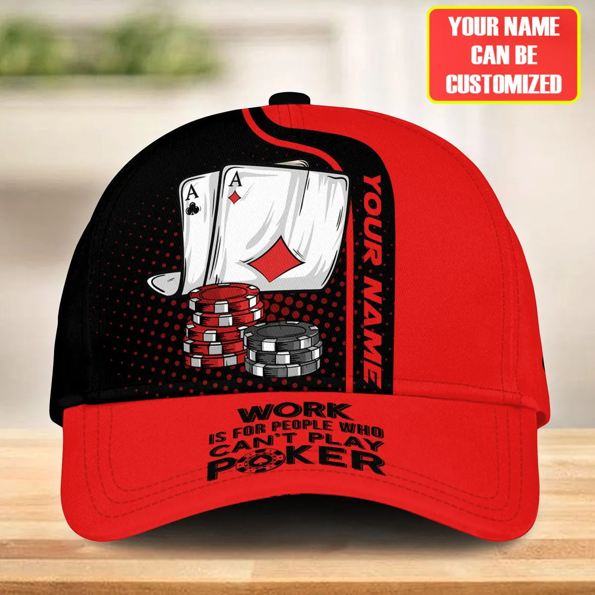 Personalized Name Poker Work and Folded Classic Cap, Red Poker Cap for Men Women