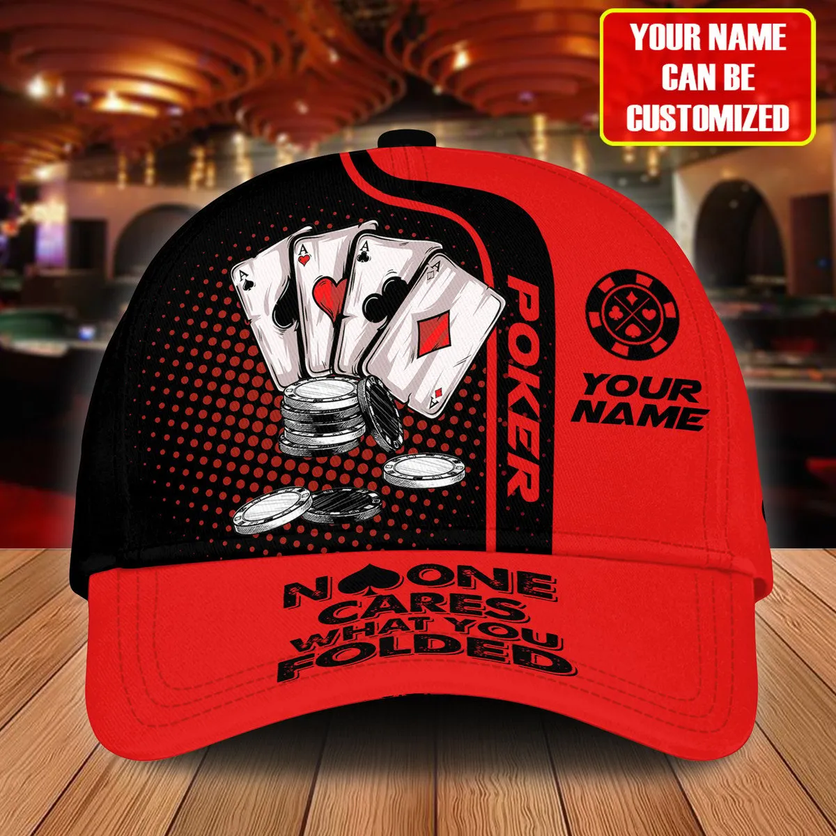 Personalized Name Poker Work and Folded Classic Cap, Red Poker Cap for Men Women