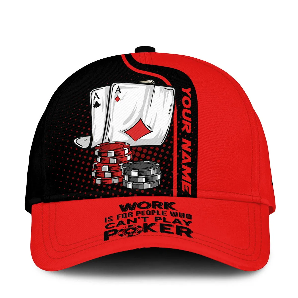 Personalized Name Poker Work and Folded Classic Cap, Red Poker Cap for Men Women