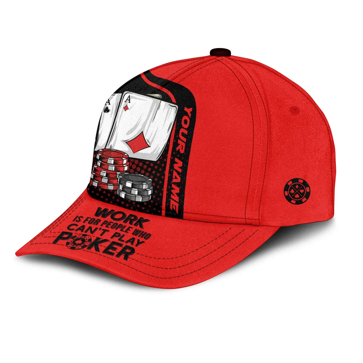 Personalized Name Poker Work and Folded Classic Cap, Red Poker Cap for Men Women