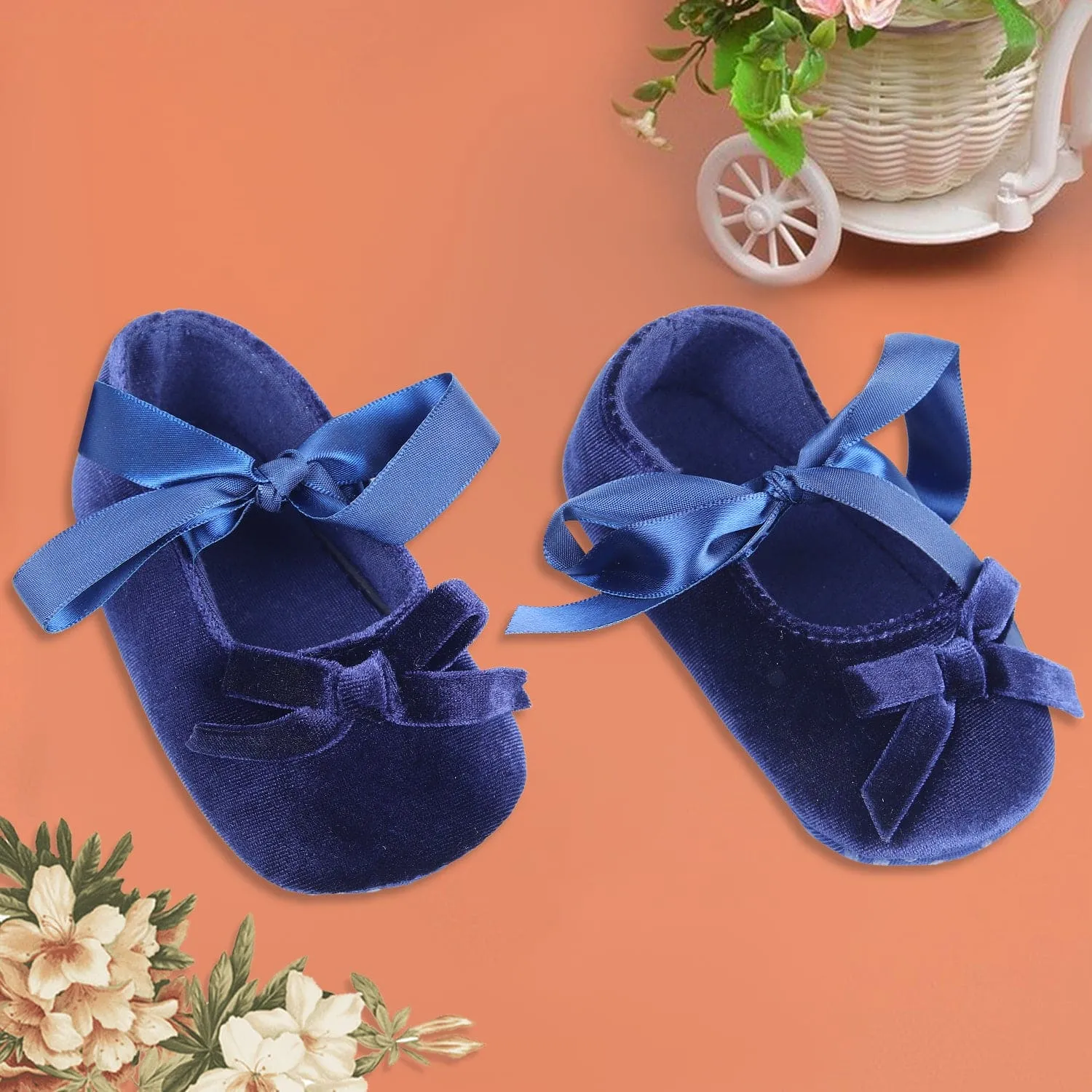 Princess Bowknot Premium Girls Anti-Slip Ballerina Booties - Blue