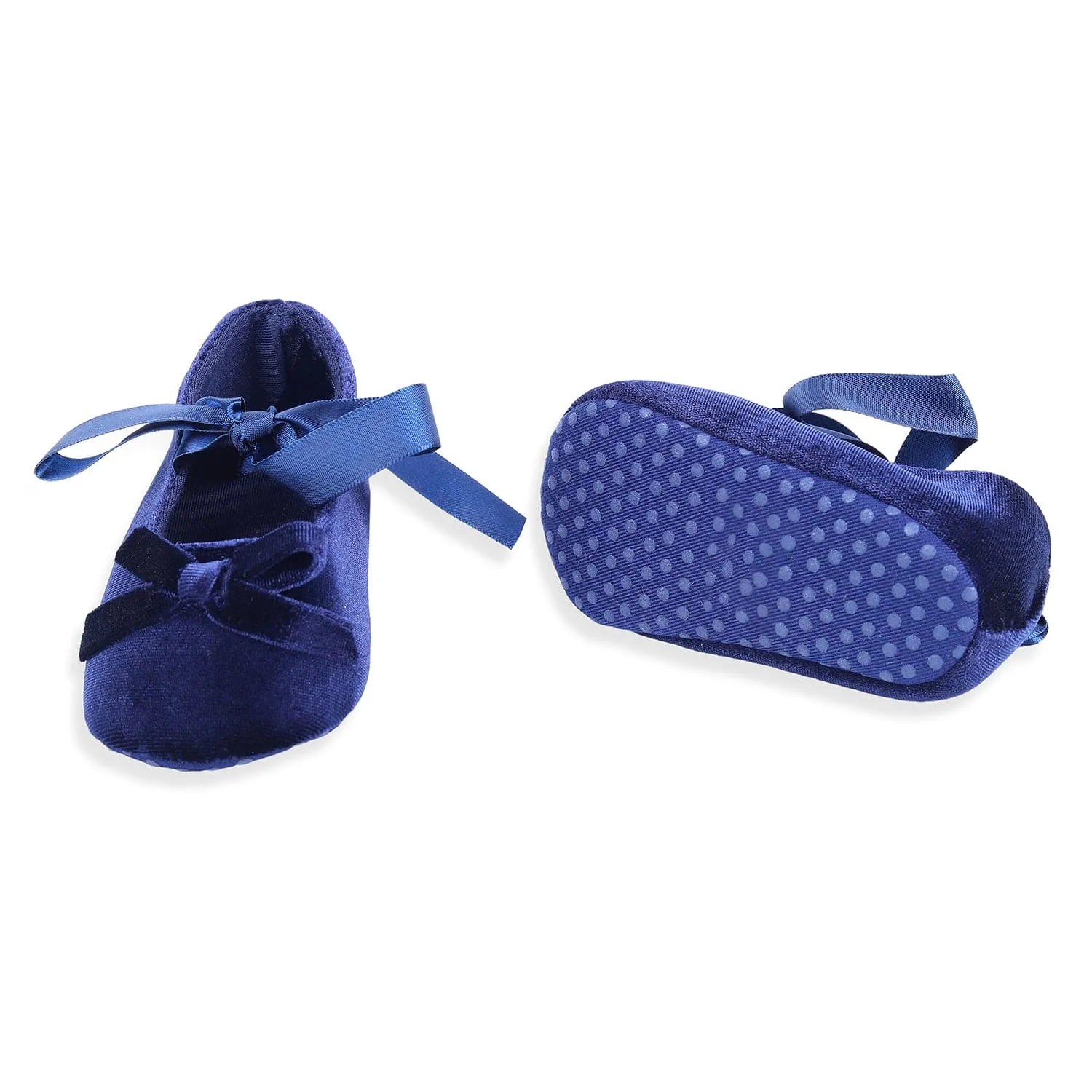 Princess Bowknot Premium Girls Anti-Slip Ballerina Booties - Blue