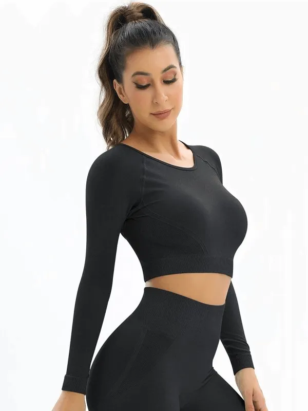 Seamless Women's Open Back Yoga Top / Long Sleeve Sports Top / Gym Crop Top - SF0051