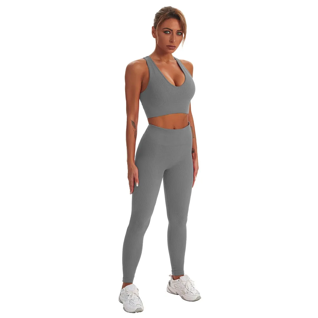 Seamless Yoga Suit Women 2 PCS Sports Vest High Waist Leggings Bra Shorts Outfit Set Fitness Workout Clothes Sportswear A056RVP