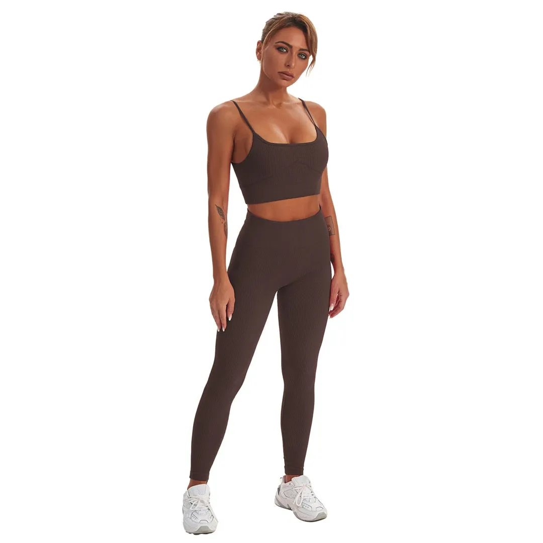 Seamless Yoga Suit Women 2 PCS Sports Vest High Waist Leggings Bra Shorts Outfit Set Fitness Workout Clothes Sportswear A056RVP