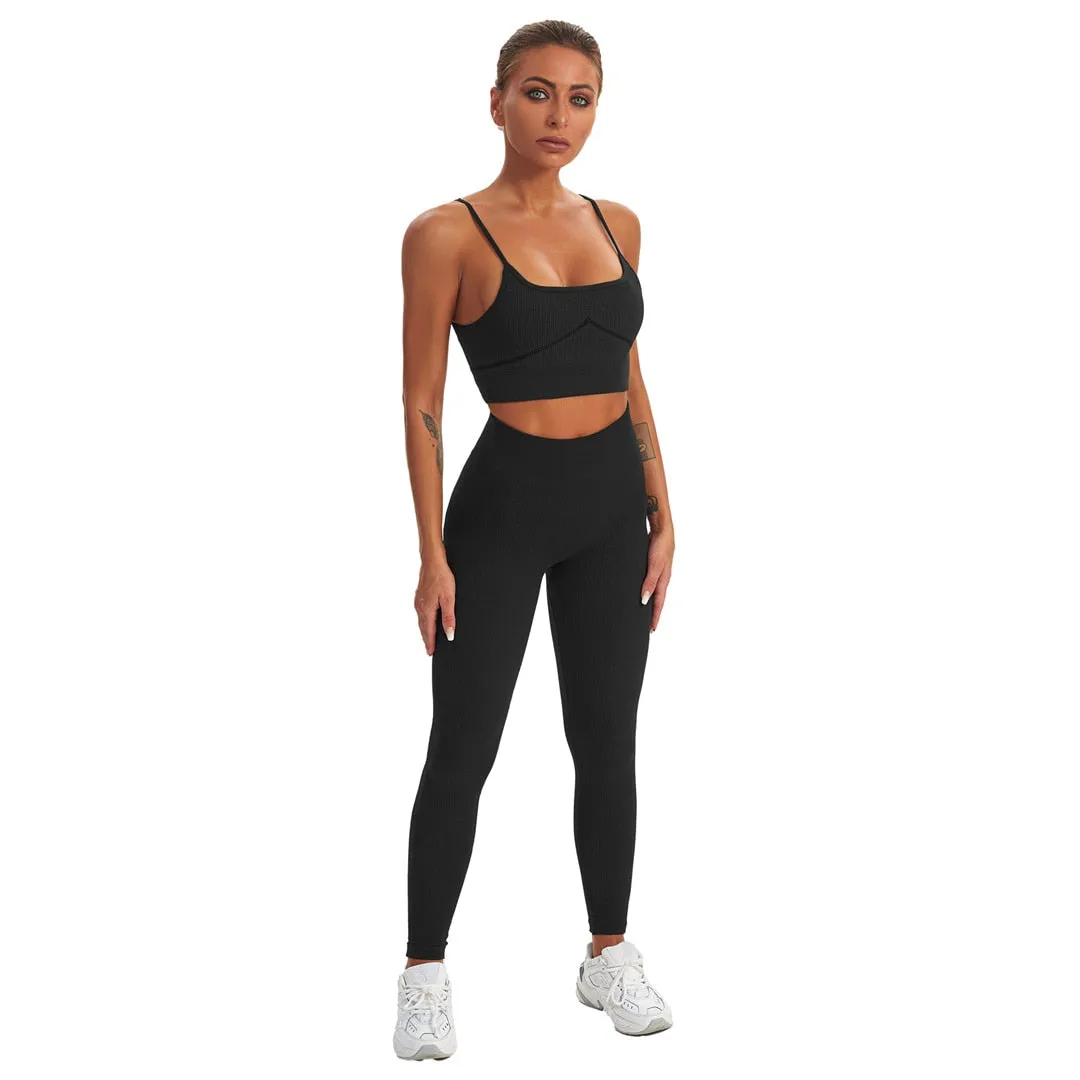 Seamless Yoga Suit Women 2 PCS Sports Vest High Waist Leggings Bra Shorts Outfit Set Fitness Workout Clothes Sportswear A056RVP